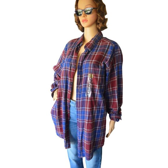 NWT Foundry Mens Red Blue Plaid Button Down Size LT Large Tall Cotton Western - Picture 2 of 7